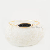 Black Onyx Bangles - Gold Plated Bracelet - Solid Silver - 7x25mm - Natural Stone Jewelry - Jewelry For New Beginning - Gift For Bridesmaid